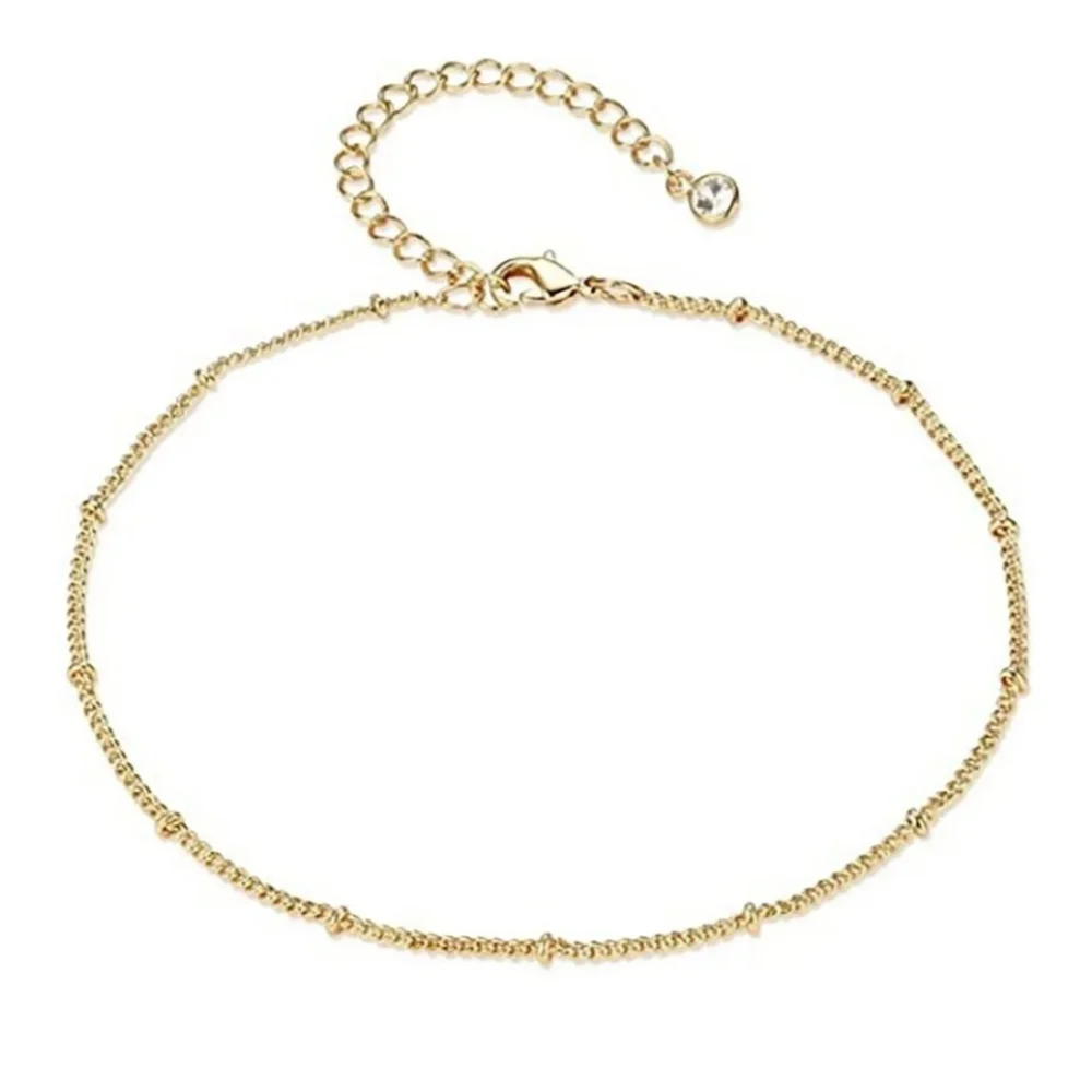 Dainty Gold Satalight Chain Beaded Adjustable Ankle Bracelet Anklet Tiny Beads - Picture 4 of 5